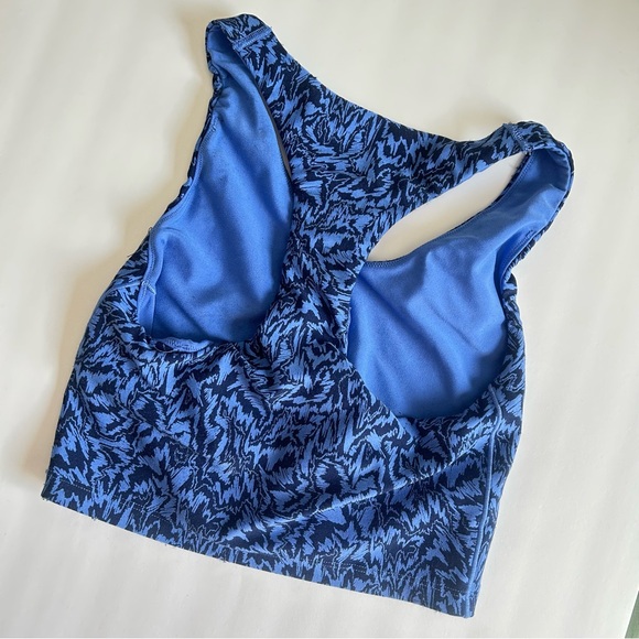 🩷AERIE OFFLINE REAL ME BLUE LONGLINE SPORTS BRA RACERBACK GEOMETRIC SIZE XS - Picture 6 of 9